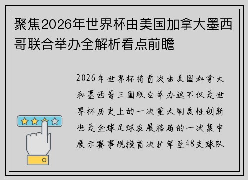 聚焦2026年世界杯由美国加拿大墨西哥联合举办全解析看点前瞻